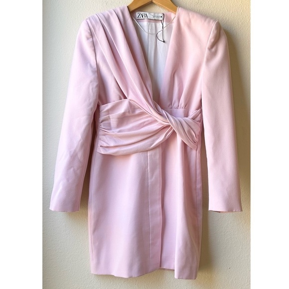 ZARA DRAPED BLAZER DRESS Barbiecore Barbie Core Mini Twist Front Sz S - Picture 3 of 16